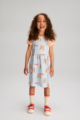 H&M - Girls Blue Printed Cotton Dress