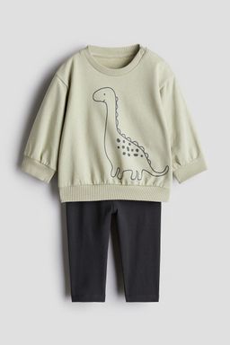 H&M - Boys Green 2-Piece Sweatshirt And Leggings Set