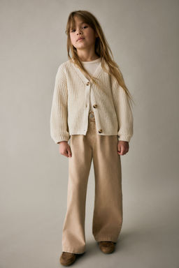 H&M - Girls Beige Wide Leg Paper Bag Jeans