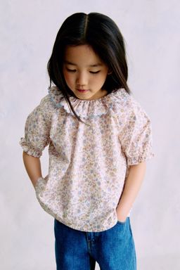 H&M - Girls Multi-Color Flounce-Collar Cotton Blouse
