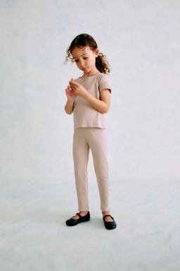 H&M - Girls Beige Ribbed Cotton Leggings