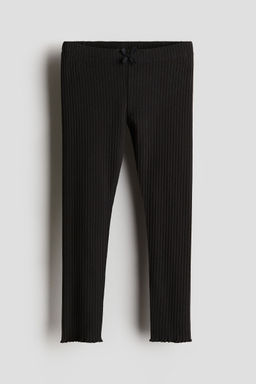 H&M - Girls Black Ribbed Cotton Leggings