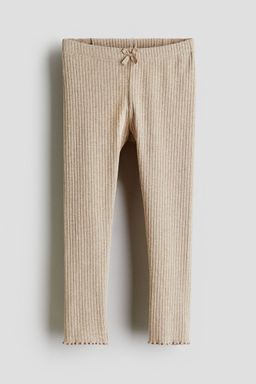 H&M - Girls Beige Ribbed Cotton Leggings