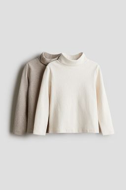 H&M - Girls 2-Pack Ribbed Polo-Neck Tops