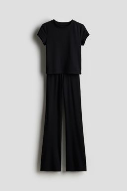 H&M - Girls Black 2-Piece Top And Fla Leggings Set