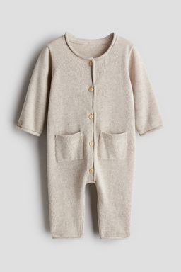 H&M - Boys Beige Fine-Knit Cotton Romper Suit