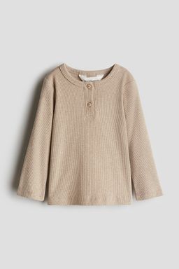 H&M - Boys Beige Ribbed Cotton Henley Top