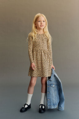 H&M - Girls Beige Printed Cotton Dress