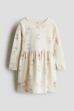 H&M - Girls Beige Printed Cotton Dress