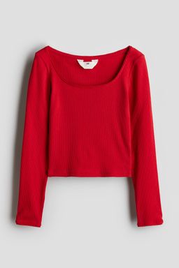 H&M - Girls Red Picot-Trimmed Ribbed Top