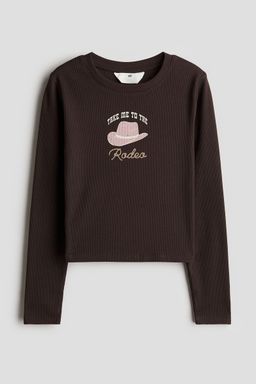 H&M - Girls Brown Ribbed Cotton Top