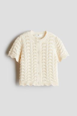 H&M - Girls White Pattern-Knit Cotton Top