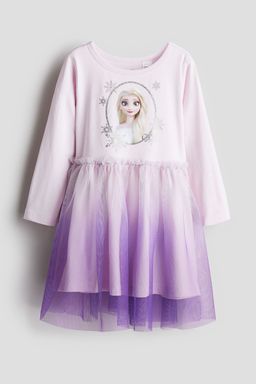 H&M - Girls Pink Printed Tulle-Skirt Dress