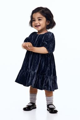 H&M - Girls Blue Crushed-Velvet Dress