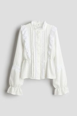 H&M - Girls White Frill-Trimmed Lace-Inset Blouse