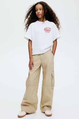 H&M - Girls Beige Wide Cargo Trousers