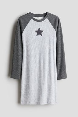 H&M - Girls Grey Printed Raglan-Sleeved Dress