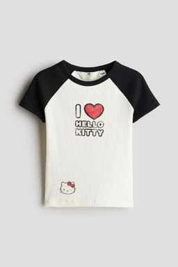 H&M - Girls White Printed Jersey Top