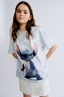 H&M - Girls Blue Printed Cotton T-Shirt