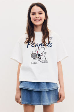 H&M - Girls White Printed Cotton T-Shirt
