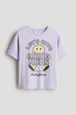 H&M - Girls Purple Printed Cotton T-Shirt