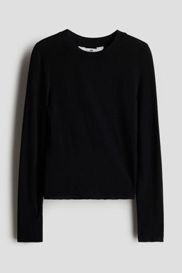 H&M - Girls Black Long-Sleeved Cashmere-Blend Top