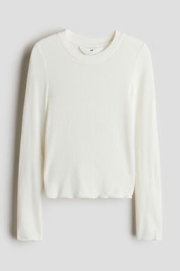 H&M - Girls White Long-Sleeved Cashmere-Blend Top