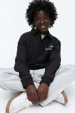 H&M - Boys Black Cotton Jersey Rugby Shirt