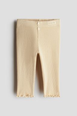 H&M - Girls Beige Ribbed Cotton Leggings