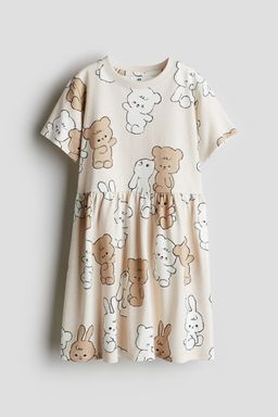 H&M - Girls Beige Patterned Cotton Jersey Dress