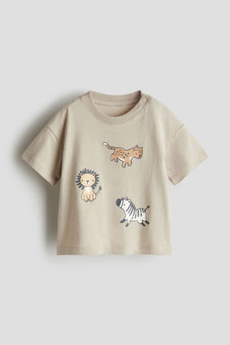 H&M - Boys Beige Printed Cotton T-Shirt