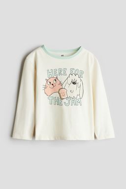 H&M - Girls White Printed Cotton Top
