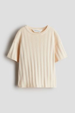 H&M - Boys Beige Rib-Knit Cotton T-Shirt