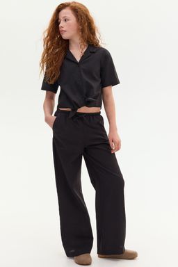 H&M - Girls Black Linen-Blend Trousers