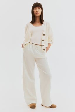 H&M - Girls White Linen-Blend Trousers