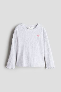H&M - Girls Grey Embroidery-Detail Jersey Top