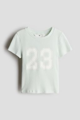 H&M - Girls Green Print-Motif Cotton Top