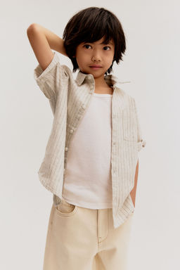 H&M - Boys Beige Short-Sleeved Linen-Blend Shirt