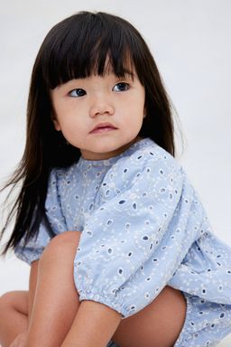 H&M - Girls Blue Broderie Anglaise Romper Suit