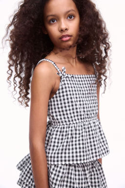 H&M - Girls White Bow-Detail Peplum Top