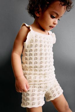 H&M - Girls Beige 2-Piece Cotton Pointelle-Knit Set