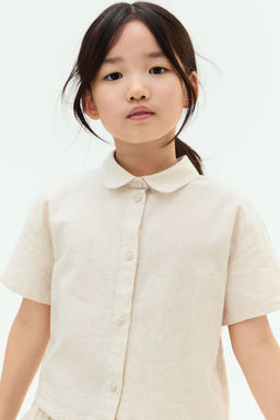 H&M - Girls Beige Linen-Blend Blouse