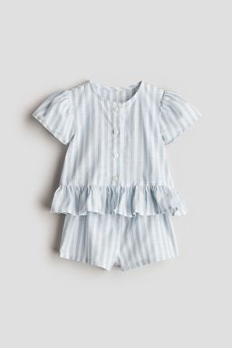 H&M - Girls Blue 2-Piece Blouse And Shorts Set