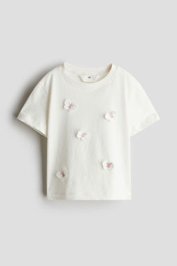 H&M - Girls White Motif-Detail T-Shirt