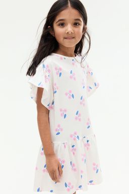 H&M - Girls White Flutter-Sleeved Cotton Dress
