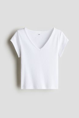 H&M - Girls White Ribbed Cotton Jersey Top