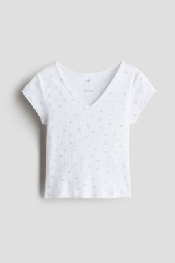 H&M - Girls White Ribbed Cotton Jersey Top