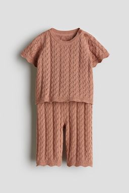 H&M - Girls Orange 2-Piece Pointelle-Knit Cotton Set