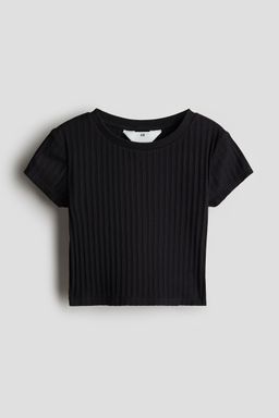 H&M - Girls Black Ribbed Cotton Top