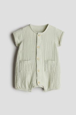 H&M - Boys Green Cotton Muslin Romper Suit